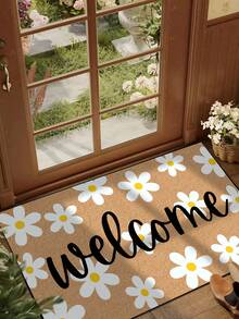 1 pieza Felpudo de bienvenida con diseño de flor blanca simple, estilo rústico, lavable a máquina de fibra de poliéster, adecuado para sala de estar, cocina, dormitorio, entrada, decoración del hogar, decoración de la habitación, todo el año - Blanco - View 2