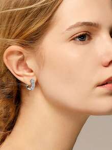 XUJIA 1pair Retro Classic Moissanite Hoop Earrings For Women 925 Sterling Silver 3mm(0.10ct*6pcs) Round Cut Moissanite Earrings Birthday Anniversary Engagement Wedding Jewelry Gifts