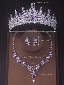 Bridal Jewelry Set - High-End Purple Crown Headpiece, Pendant Necklace, Earrings, Elegant Bridal Wedding Dress Accessories