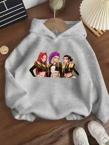 Tween Girl Graphic Print Thermal Lined Hoodie Sweatshirt, Warm & Comfortable For Autumn/Winter