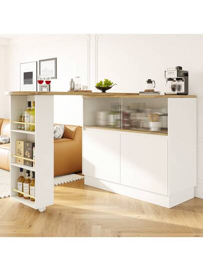 Sairedel 360° Rotating Sideboard Shelves Glass Moderne Serving Buffet 90x45x100 Cm Kitchen, Restaurant, Living Room Multifunctional Shelf, Bar Cabinet view 2