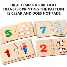 1套蒙特梭利早教木制数字匹配和计数拼图游戏，适合3-6岁儿童，英文数字和动物形象学习板套装，数字配对，儿童数字分解，算术小学生益智玩具，幼儿园加减法