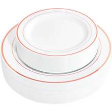 50/25/20/10/5pcs Reusable Washable White Round Rose Gold Rim Plates, Party Plates, Salad Plates, 10.25" And 7.5" Dinner Plates, Suitable For Christmas Gifts, Family Gatherings, Parties, Outdoor, Weddings, Restaurants, Kitchen