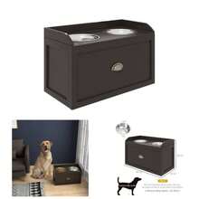 Stainless Steel Raised Dog Bowls, With 21L Storage Drawer Large Dogs - Brown - Brown + Stainless Steel - View 1