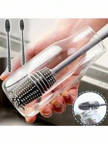 1/3 pezzi Spazzola in silicone con manico lungo, spazzola per la pulizia di bottiglie, spazzola con manico lungo, spazzola in silicone per bottiglie, strumento per la pulizia di tazze e bottiglie, spazzola in silicone multifunzionale riutilizzabile, adatta per tazze e bottiglie