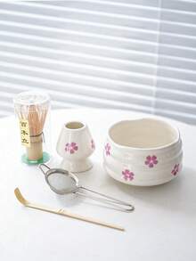 1/2/4/5件樱花抹茶碗套装，日式茶具套装包含花瓣边抹茶碗、竹制抹茶打蛋器、抹茶勺、打蛋器支架、不锈钢筛子。馈赠亲朋好友的绝佳礼物 - 彩色 - 查看 10