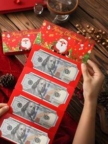 6/3/1pc Christmas Cash Red Envelope And Gift Card Set, Christmas Gift Box, Suitable For Christmas Party Gift Supplies, 10 Slot Red Envelopes With Santa Claus, Christmas Tree, Snowman Patterns, Surprise Christmas Gift Card Clip, Holiday Party Gift Box