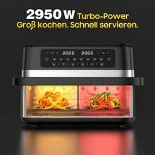 Frytkownica na gorące powietrze o pojemności 11 l, dwustrefowa | Airfryer 2950W z okienkiem i oświetleniem, podwójna komora z wyjmowaną przegrodą, funkcja Sync Cook & Finish, dioda LED Touch, 8 programów, kosz nadający się do mycia w zmywarce, zdrowe i beztłuszczowe, automatyczne wyłączanie - Wtyczka UE typ E (220–240 V) - Zobacz 9