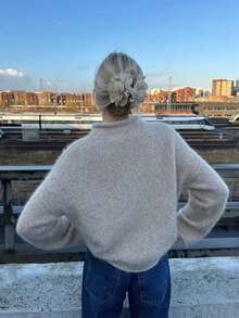 Women's Casual Loose Slouchy Half-High Collar Ribbed Fuzzy Sweater, Suitable For Daily, Home, And Street Wear, Autumn/Winter - Apricot - View 5