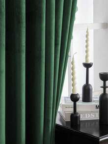 1pc Imported Dutch Velvet Fabric Curtain, 220gsm, Luxurious Room Window Decor, Heavy Blackout Curtain For Privacy In Winter - Dark Green - View 6