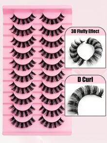Rikuaild 10 Pairs Fluffy & Voluminous False Eyelashes, Russian Style Strip Lashes, D-Curl Faux Mink Lashes, Thick Lash Extensions, Essential Makeup Tool For Travel, Party, Music Festival, Reusable Fluffy Fake Eyelashes - 俄羅斯條狀假睫毛 - 查看 3