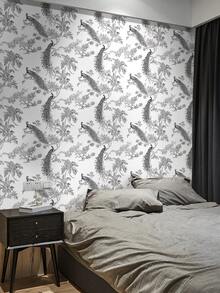 1 rouleau de 1m/3m/5m de papier peint adhésif vintage noir à motif floral et paon, convient pour la rénovation de la maison, la décoration de la pièce, le recouvrement d'armoires, la décoration de la salle de bain, les murs en vinyle, le DIY, imperméable, résistant aux taches, avec doublure en aluminium, non transparent, facile à nettoyer, flexible et résistant aux déchirures