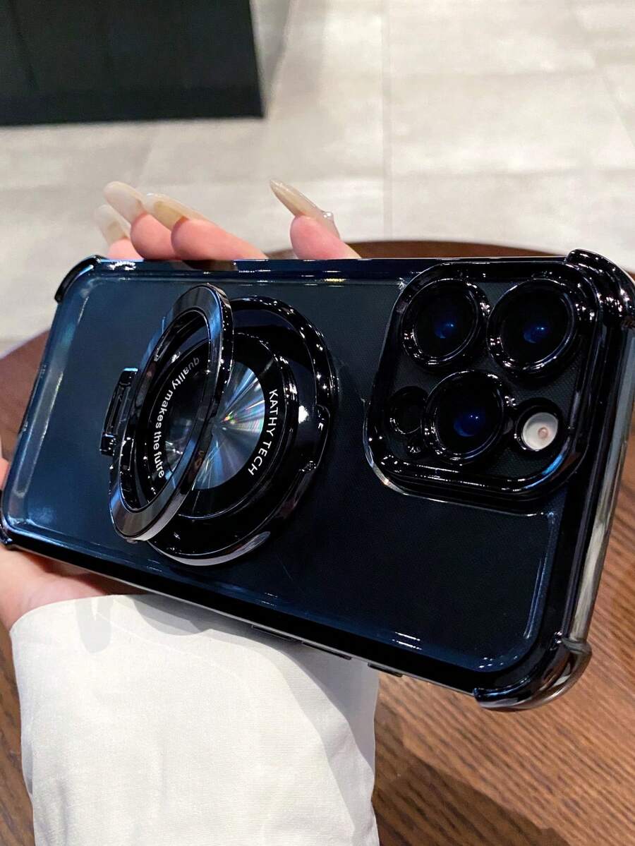 奢华电镀透明金色手机壳,带指环支架和磁吸支架,硅胶防震软壳,兼容 16/16E/16 Pro/16 Pro Max/16 Plus/15/14/13/12/11/X/XS/XR/8/7、Galaxy S25/S24/S23/S22/S21/A55/A54/A53/A52/A35/A34/A23/A16/A15/A14/A13/A12/A05S/FE/Ultra/4G/5G、Redmi/Honor/MOTO/OPPO/Infinix 等品牌手机。 - 黑色 - 查看 1