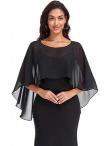 Soft Sheer Chiffon Shawl Wrap For Evening Dresses - màu đen - Xem 9
