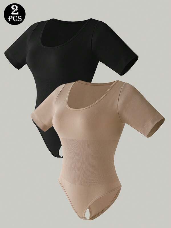 2pcs Women's Shapewear Bodysuit With Tummy Control, Push Up And Butt Lifting, For Summer