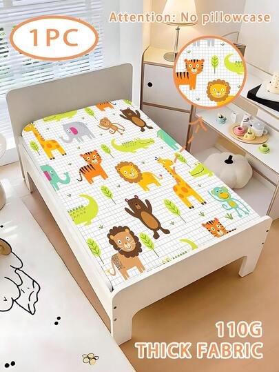 1 Stück 110g Bettlaken mit Cartoon-Tieren Motiv, Kinderbettlaken, Baby Patchwork Bettlaken, 3D bedrucktes Cartoon Bettlaken aus 100% wassergewaschener Mikrofaser (1 Bettlaken, ohne Füllmaterial), geeignet für Kinderzimmer, Kindergarten Schlafplätze, Babybetten und Vorschulkinder (Bettlakenhöhe 15cm)