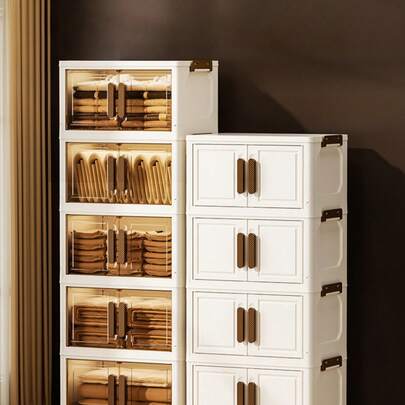 带盖可堆叠塑料储物箱 - 壁橱整理器和储物柜，32 面宽折叠箱，可折叠储物箱，工艺品，整理和储物箱，适用于家庭、食品储藏室、办公室、宿舍（无轮子）