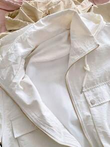 Women's Windbreaker Jacket With Double Lining, Front Pockets, Button Detail On The Cuff And Hood - MM Modas Oficial - White - View 3