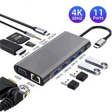 11 In 1 USB C Hub Type C To 4K HD-Compatible USB 3.0 Multifunctional Adapter - 黑色 - 查看 1