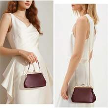 Mini Women's Lock Crossbody Bag PU Small Top Hand Handbags Clasp Crossbody Purses Evening Clutch - Burgundy - View 3