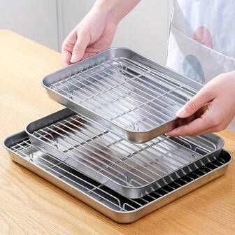 Stainless Steel Flat Bottomed Baking Tray, Barbecue Baking Tray, Oven Specific Baking Tray, Oil Spill Net, Can Be Used For Grilling Meat, Grilling Chicken, Household Essentials