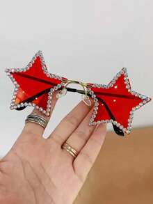 1 Pair Women's Metal Frameless Rhinestone Star Y2K Fashion Fashion Glasses, Suitable For Parties, Gatherings, Stage Performances, Fashion Outfits, Halloween Decoration - 金色 - 查看 11