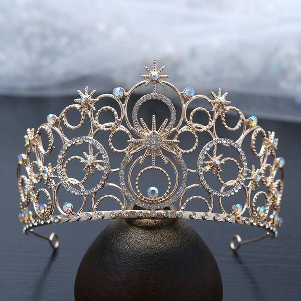 1 Stück funkelnde Kristall-Legierungs-Krone, Märchenprinzessin-Stil Sternenhalo Design - zarte Ausschnitt-Hochzeits-/Abschlussball-glänzendes Accessoire