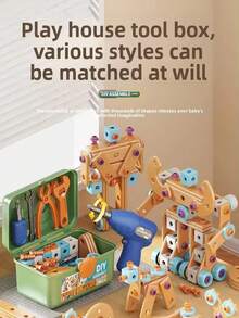 Juguetes de herramientas Juguetes educativos tempranos DIY Juguetes de rompecabezas 3D Taladro eléctrico Tuercas Atornillado Caja de herramientas Conjunto de herramientas de ingeniero simulado Juego de casa de juegos Juguetes de imitación para niños y niñas Regalos de Navidad Herramientas de simulación Juguetes de imitación