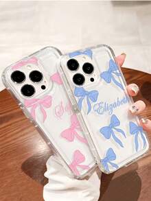 Funda de teléfono personalizada con diseño de lazo de cinta, gruesa y resistente a los golpes. Diseño de lazo personalizable, color y texto personalizados. Funda protectora gruesa y resistente a los golpes compatible con iPhone 11, 13, 15, 16 Pro Max. Regalo de cumpleaños, versión internacional, no la versión nacional. Regalo de aniversario, regalo de primavera. - transparente - Ver 3