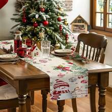 1pc Cute Christmas Snowman & Flower Tabletop Flag, Red Ball Winter, Red Bird Tablecloth Scarf Dining Table Party Home Decor Christmas Decoration - Multicolor - View 7