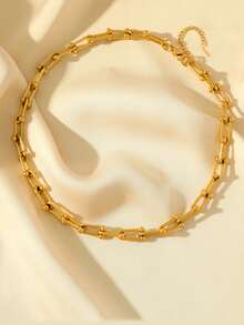 1pc Stainless Steel Chain Necklace, Casual & Versatile Accessory