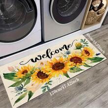 1pc Sunflower Pattern Welcome Mat, Durable Drainage Rug For Kitchen, Living Room, Entryway, Balcony, Home Decor, Anti-Slip, Suitable For Cafe, Bar, Holiday, Party, Bedroom, Bathroom