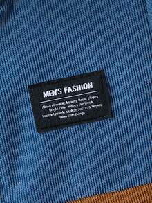 2 件套年轻男孩休闲贴片徽标灯芯绒拼接连帽拉链夹克和裤子套装，适合休闲、运动、日常穿着、学校、户外、春秋季 - 藍色 - 查看 4