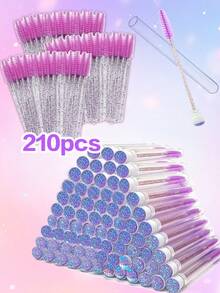 Waloshow Purple 210pcs Wholesale Price Super Brush Kit Eyelash Extension Supplies Kit Disposable Lash Brushes Micro Swab Brush Mascara Wand Lip Brushes 70/140/210pcs - 紫色 - 查看 2