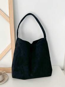 Túi đeo vai thời trang nữ dung tích lớn bằng da lộn giả, thích hợp cho việc đi lại, mua sắm, du lịch và nghỉ lễ - màu đen - Xem 5