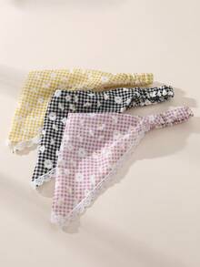 Set de 3 piezas de pañuelo y diadema con estampado floral de margaritas y cuadros para niñas - Multicolor - Ver 3
