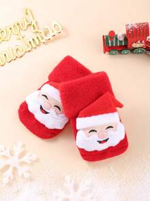 1 双圣诞婴儿袜子，适合新生儿和幼儿，带有圣诞老人玩偶装饰，适合男孩和女孩的节日礼物，适合在派对和秋冬季日常生活中穿着