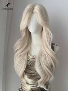 Long Blonde Wavy Wig 26 Inch Natural Wavy Wig Long U-Part Lace Wig For Women Synthetic Wig Middle Part Halloween Cosplay Wigs For Women Halloween Party