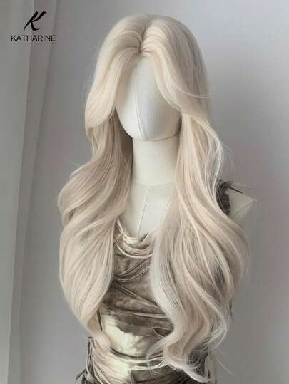 Lång Blond Vågig Peruk 26 Tum Naturlig Vågig Peruk Lång U-skärande Spetsperuk För Kvinnor Syntetisk Peruk Mittskärande Halloween Cosplay Peruker För Kvinnor Halloweenfest