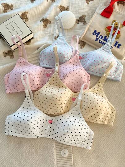 4pcs Girls' Camisole Bras, Seamless Wireless Bralette For Teens, Adolescent Chest Support, Breathable Sports Bra