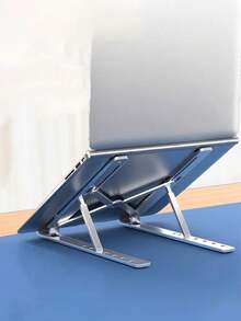 1pc White Foldable Portable Laptop, Tablet & Phone Stand With Adjustable Height & Cooling Function