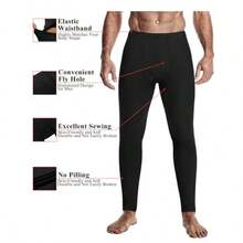NEW-Men's Long Johns Thermal Underwear Micro Soft Fleece Lined Base Layer Set Cold Weather Warm Underwear Top And Bottom - Black - View 3