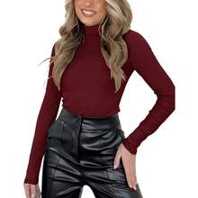 NEW-Rapbin Womens Long Sleeve Mock Turtleneck Tops Knit Basic Stretch Fitted Pullover Lightweight Thermal Shirts