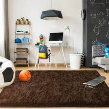 Modern Soft Fluffy Large Shaggy Rug For Bedroom Livingroom Dorm Kids Room Indoor Home Decorative, Non-Slip Plush Furry Fur Area Rugs Comfy Nursery Accent Floor Carpet 4'x6' Brown - 棕色 - 查看 7