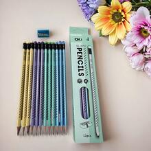 12 Peças Lápis Triangulares HB de Cores Variadas com Borrachas, Adequados para Escrita, Esboço, Desenho, Aprendizado e Prática de Caligrafia