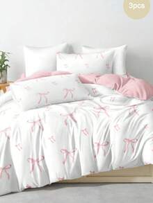 Bộ 2/3 vỏ chăn in họa tiết nơ sọc hồng trắng đáng yêu (1 vỏ chăn + 1/2 vỏ gối, không có ruột), sợi polyester mềm mại và thân thiện với da, thích hợp sử dụng hàng ngày, thích hợp cho phòng ngủ, ký túc xá trong mọi mùa, thoải mái, thoáng khí, dùng để trang trí phòng ngủ - Nhiều màu - Xem 1
