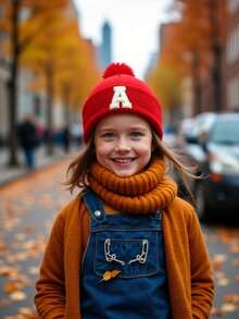 1 件针织帽，带绒球，适合男婴、女婴、儿童，简约风格冬季无檐小帽，适合户外活动和日常通勤 - 紅色 - 查看 4