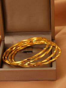 4 أساور ذهبية مطلية بطلاء ذهبي 24 قيراط مجدولة للنساء، مناسبة للمناسبات والهدايا والحفلات والاستخدام اليومي