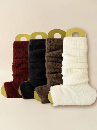 1/2/4 Pairs Women's Fuzzy Warm Thermal Lined Leg Warmers, Versatile For Autumn/Winter, Spring, Christmas, Fashion Red Leg Warmers