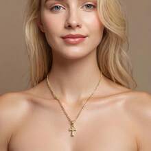 dollrinboy 1 pieza Colgante de collar de cruz Ankh de tono dorado y plateado de acero inoxidable de 14K para mujeres y hombres, con cadena Figaro plana de 3mm, collar de cruz egipcia